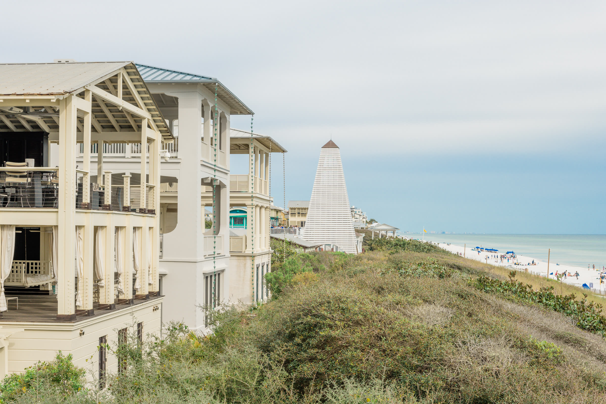 A beach pavilion and dune walkover along Scenic Highway 30A