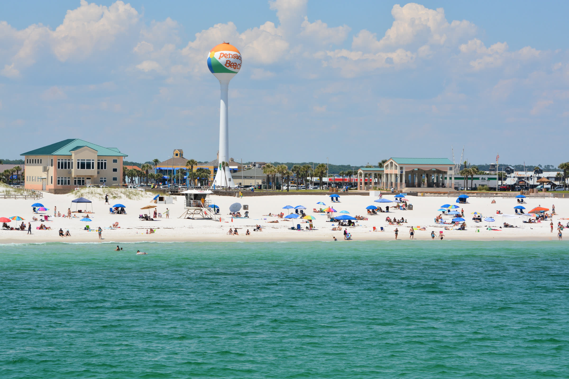 The Pensacola Beach shoreline and pier